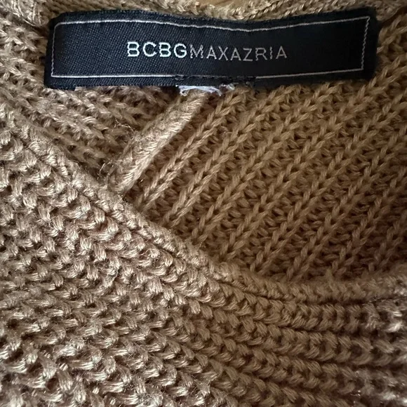 BCBGMaxazria Tan Camel Brown Knitted Fringe Asymmetrical Western Poncho - Picture 5 of 5